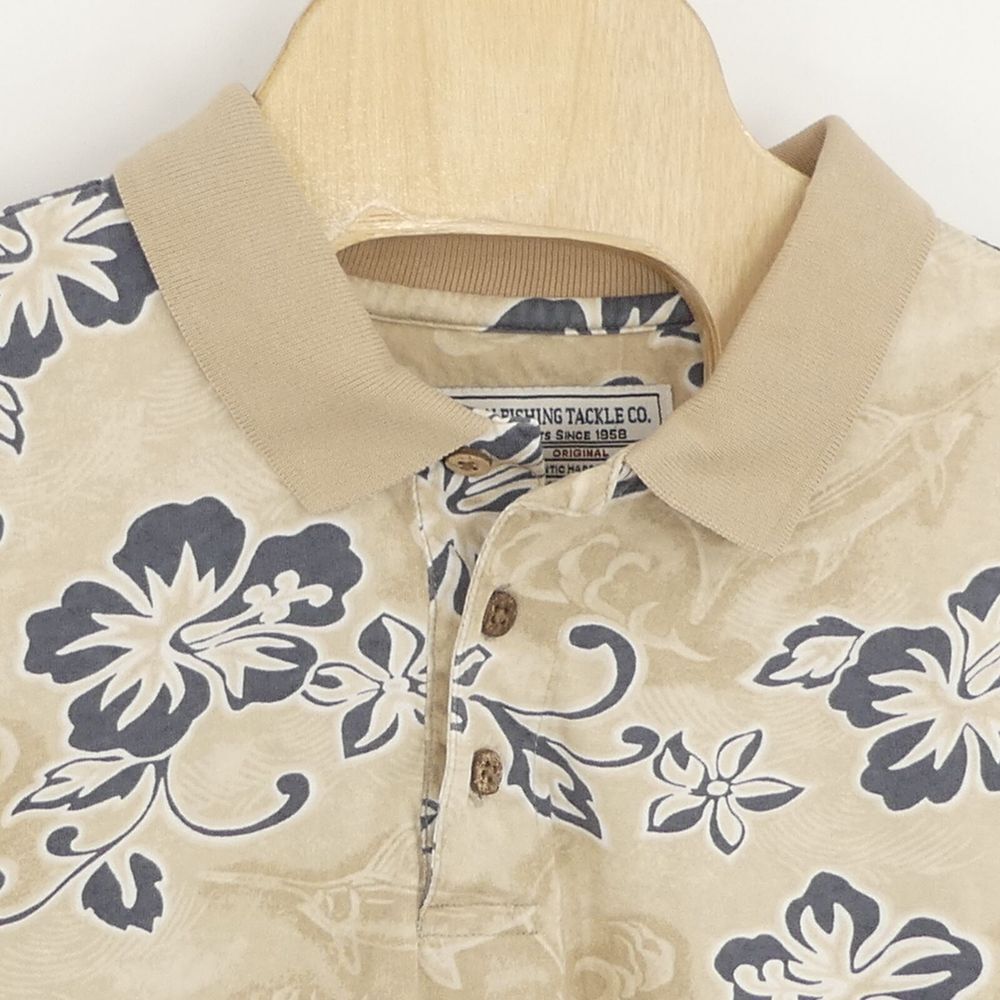 American Fishing Tackle Co AFTCO Polo Shirt Hawaiian Floral Men's Large L - Picture 2 of 4